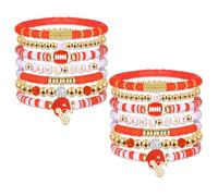 XOCARTIGE Pila di braccialetti per il giorno del gioco, abiti da donna, accessori da calcio, braccialetti elasticizzati con perline Heishi rosse e nere, gioielli sportivi per lo spirito della squadra