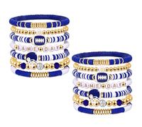 XOCARTIGE Pila di braccialetti per il giorno del gioco, abiti da donna, accessori da calcio, braccialetti elasticizzati con perline Heishi rosse e nere, gioielli sportivi per lo spirito della squadra