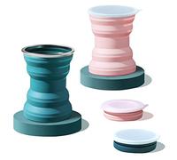 xocome Tazza da Viaggio Pieghevole a 2 Pacchetti con Coperchio, 320ML Tazze da Bere Pieghevoli, Tazza da caffè Portatile per Picnic Viaggio Campeggio(Verde+rosa