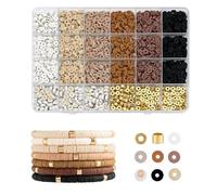 XoeLLe 2414 Pezzi Perline per Braccialetti, Piatte per Bracciale Polimerica Clay Beads Kit Colorate di Lettere per Collana, Orecchini, Fai da Te (Marrone)