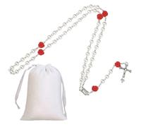 XoeLLe Collana Rosario Croce Cattolica, Perle Rosa Rosario Collana, Collana Amuleto Gioielli Religiosi, Medaglia Lourdes Croce Crocifisso, Velluto Borsa, per Cattolici Comunione Religiosa (Bianco)