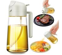XoeLLe Spruzzatore Olio, Bottiglia di Olio Multifunzione 2 in 1, Spruzzino Olio per Friggitrice Aria 470ml Spray Olio Cucina Antigoccia, per Cucina, Cuocere, Grigliare e Insalate (Bianco)