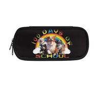Xoenoiee Astuccio grande con 4 scomparti per ragazzi, ragazze, adolescenti, adulti, grande astuccio per scuola e ufficio, Cute Dogs 100th Days of School Nero, Taglia unica, Organizer per borse