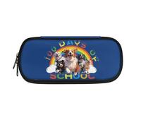 Xoenoiee Astuccio grande con 4 scomparti per ragazzi, ragazze, adolescenti, adulti, grande astuccio per scuola e ufficio, Cute Dogs 100th Days of School Blu, Taglia unica, Organizer per borse