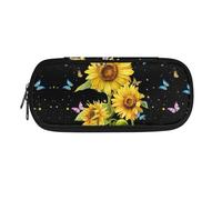 Xoenoiee Astuccio portamatite, astuccio per penne di grande capacità, materiale scolastico per università, scuola elementare media, Farfalla e girasole, Taglia unica, Organizer per borse