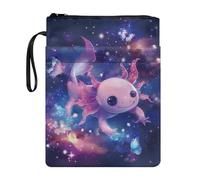 Xoenoiee Axolotl - Custodia protettiva per libro con stampa galassia, per amanti dei libri, 29 x 22,1 cm, impermeabile, con cerniera, tasca frontale e corda portatile