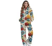 Xoenoiee Bohemian Mandala Flower Print Women 2 Piece Outfits Plus Size Tuta Autunno Moda Aeroporto Lounge Set Felpe Maniche Lunghe Pantaloni Gamba Larga Felpe Invernali, XL