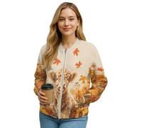 Xoenoiee Bomber da donna autunno inverno cappotti alla moda giacca con zip con tasche leggero capispalla casual, Foglia autunnale della mucca delle High, S
