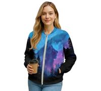 Xoenoiee Bomber da donna, leggero, con cerniera, casual, giacca da esterno con tasche, Galassia della For, 4XL