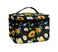 Xoenoiee Borsa cosmetica portatile per le donne Borsa per il trucco per ragazza Grande Tote Organizzatore di trucco Anti-polvere Borsa da toilette da viaggio, Girasole e margherite floreali, Taglia