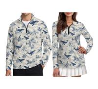 Xoenoiee Camicie da golf per coppie per uomo donna camicie da golf a maniche lunghe traspirante traspirante camicia hawaiana casual, Balene Onde del Mare - F, S