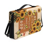 Xoenoiee Copertina per Bibbia con stampa farfalla e girasole da donna in pelle PU, Be Still and Know That I'm God, custodia per Bibbia da uomo con cinturino staccabile, M