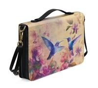 Xoenoiee Copertine per Bibbia con colibrì e fiori colorati, da donna, in pelle PU, con manico e cerniera, custodia per Bibbia da uomo, con cinturino staccabile, 2XL, Colibrì e fiori colorati, 2X-Large