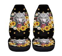 Xoenoiee Coprisedili anteriori per auto, motivo tigre e girasole e margherite, ultra morbidi, con schienale alto, universali, per SUV, berlina, furgone, 2 pezzi