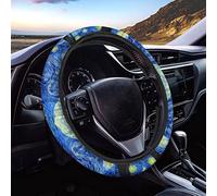 Xoenoiee Coprivolante per auto da uomo e ragazza con stampa di Notte stellata di Van Gogh, blu. Protezione per volante dell’auto, morbido, antiscivolo, universale, misura: 38 cm