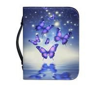 Xoenoiee Custodia per bibbia con motivo notte stellata con farfalla per donne e uomini, borsa per la Bibbia con tasche con manico e cerniera, custodia per la Bibbia con 4 scomparti per penne, 2XL