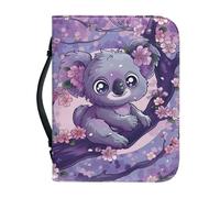 Xoenoiee Custodia per bibbia con stampa floreale viola con koala, per donne e uomini, custodia protettiva per libri da chiesa, con manico e cerniera, L
