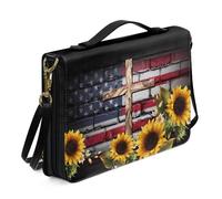 Xoenoiee Custodia per bibbia in pelle per donne e uomini, custodia per libri biblici, borsa tote con tracolla staccabile, Bandiera americana Girasole Croce, M