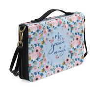 Xoenoiee Custodia per Bibbia in pelle PU con stampa di fiori colorati con farfalle per uomo e donna, custodia per il trasporto della Bibbia My Grace is Enough con cinturino staccabile, misura media