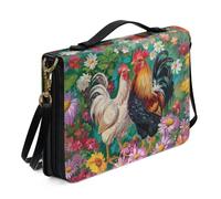 Xoenoiee Custodia per Bibbia in pelle PU per uomo donna Bibbia custodia per il trasporto della Bibbia con cinturino staccabile, Pollo vivace floreale, L