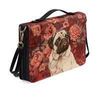 Xoenoiee Custodia per Bibbia in pelle PU per uomo donna Bibbia custodia per il trasporto della Bibbia con cinturino staccabile, Pug Dog Vintage Rose, L