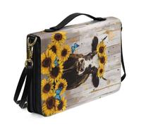 Xoenoiee Custodia per Bibbia in pelle PU per uomo donna Bibbia custodia per il trasporto della Bibbia con cinturino staccabile, Girasole Farfalla Blu Mucca, L
