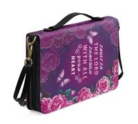 Xoenoiee Custodia per bibbia in pelle sintetica con stampa rosa e farfalla rosa, per donne e uomini, con scritta "Trust in The Lord Bible Bible Case Bag with Detachable Strap Bibbia Carry Holder", XXL