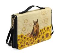 Xoenoiee Custodia per bibbia per donne e uomini, custodia in pelle per bibbia, borsa per il trasporto di libri con tracolla staccabile, Cavallo e Girasole, M
