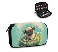 Xoenoiee Custodia per chiavetta USB con stampa floreale con cane carlino e margherite, custodia organizer portatile per chiavetta USB per unità flash drive Jump Drive Memory Stick