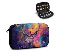 Xoenoiee Custodia per chiavetta USB con stampa floreale con cervo colorato e vernice leggera, con 10 scomparti, organizer compatto per flash drive, facile da trasportare