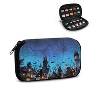 Xoenoiee Custodia per flash drive USB con stampa castello di Halloween, organizer individuale, 10 scomparti, borsa portatile per accessori elettronici per unità flash USB