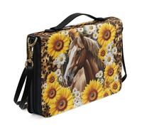 Xoenoiee Custodia per libri biblici in pelle per donne e uomini, con tracolla staccabile, per libri da chiesa, Cavallo Girasole Daisy Leopard, M