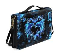 Xoenoiee Custodia per libri biblici in pelle per donne e uomini, con tracolla staccabile, per libri da chiesa, Blu Delfino Cuore Floreale, M