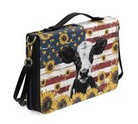 Xoenoiee Custodia per libri biblici in pelle per donne e uomini, con tracolla staccabile, per libri da chiesa, Bandiera americana Mucca Girasole, M