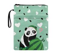 Xoenoiee Custodia per libri con motivo a panda anguria verde per gli amanti dei libri, 29 x 22,1 cm, custodia protettiva per libri impermeabile con cerniera, tasca frontale e corda portatile