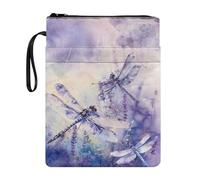 Xoenoiee Custodia per libri con motivo libellula e lavanda per gli amanti dei libri, 29 x 22,1 cm, custodia protettiva impermeabile con cerniera, tasca frontale e corda portatile