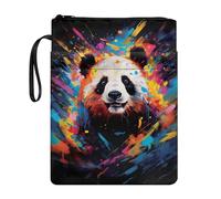 Xoenoiee Custodia per libri con stampa di panda colorata con schizzi di vernice per gli amanti dei libri, 29 x 22,1 cm, custodia protettiva impermeabile con cerniera, tasca frontale e corda portatile