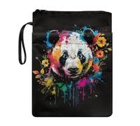 Xoenoiee Custodia per libri con stampa di panda colorata per gli amanti dei libri, 29 x 22,1 cm, custodia protettiva impermeabile con cerniera, tasca frontale e corda portatile