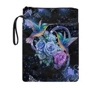 Xoenoiee Custodia per libri con stampa floreale con colibrì, 29 x 22,1 cm, impermeabile, con cerniera, tasca frontale e corda portatile