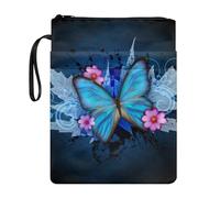 Xoenoiee Custodia per libri con stampa floreale e farfalla blu per gli amanti dei libri, 29 x 22,1 cm, custodia protettiva impermeabile con cerniera, tasca frontale e corda portatile