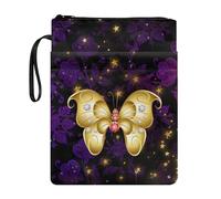 Xoenoiee Custodia per libri con stampa floreale viola farfalla oro per gli amanti dei libri 29 x 22,1 cm, custodia protettiva per libri impermeabile con cerniera, tasca frontale e corda portatile