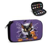 Xoenoiee Custodia per unità flash con stampa di gatto nero, pipistrello e zucca di Halloween, supporto per unità USB, custodia per Thumb Drive, leggera e compatta, organizer per unità USB, 10 slot