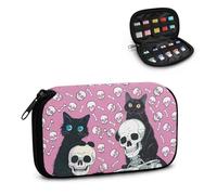 Xoenoiee Custodia per unità flash USB con stampa teschio di gatto nero, custodia per accessori elettronici, custodia portatile per chiavetta USB