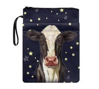 Xoenoiee Custodia protettiva per libri con stampa di stelle mucche per gli amanti dei libri, 29 x 22,1 cm, custodia protettiva impermeabile con cerniera, tasca frontale e corda portatile