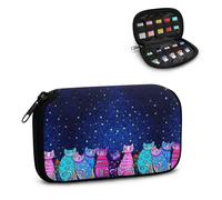 Xoenoiee Custodia USB con stampa di gatti carini con notte stellata, organizer a 10 scomparti, compatta e leggera, perfetta per viaggi e ufficio
