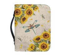 Xoenoiee Dragonly - Custodia per bibbia con stampa di girasoli, per donne e uomini, con tasche per manico e cerniera, con 4 scomparti per penne, M