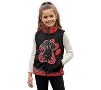 Xoenoiee Gilet con cerniera per bambini da 2 a 12 anni, senza maniche, in pile, con tasche, colletto alla coreana, per autunno e inverno, Zampa di cane bassotto nero, 9-10 Anni
