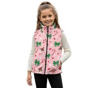 Xoenoiee Gilet in pile con cerniera intera, senza maniche, colletto rialzato, giacca calda con tasche, 2-12 anni, Fiocco Candy Cane Rosa, 3 Years