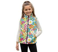 Xoenoiee Gilet in pile con cerniera per bambini senza maniche con colletto alla coreana e tasche, per autunno e inverno, 2-12 anni, Colorato Hippie Daisy Flower, 11-12 Anni