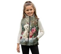 Xoenoiee Gilet in pile con cerniera per ragazze e ragazzi, 2-12 anni, senza maniche, con colletto alla coreana, con tasche, per autunno e inverno, Maltese Cane Uccello Floreale, 5-6 Anni